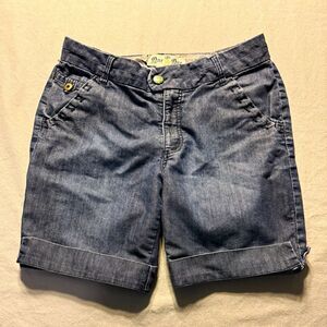 One One Women’s Blue Denim Bermuda Shorts Mid Rise Cuffed Stretch Pockets 12